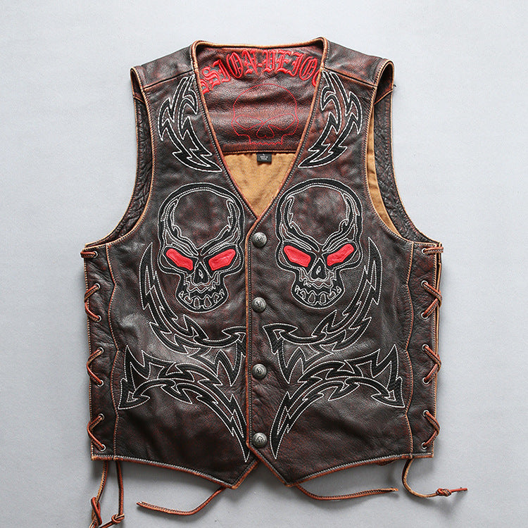Skeleton Punk Swat Style Leather Vest - bikerclubshop