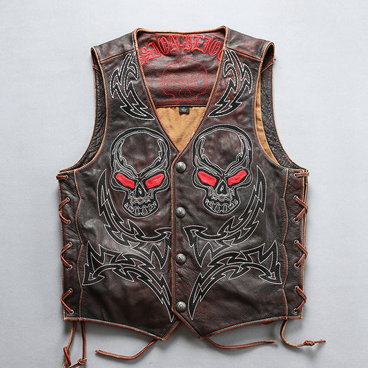Skeleton Punk Swat Style Leather Vest - bikerclubshop