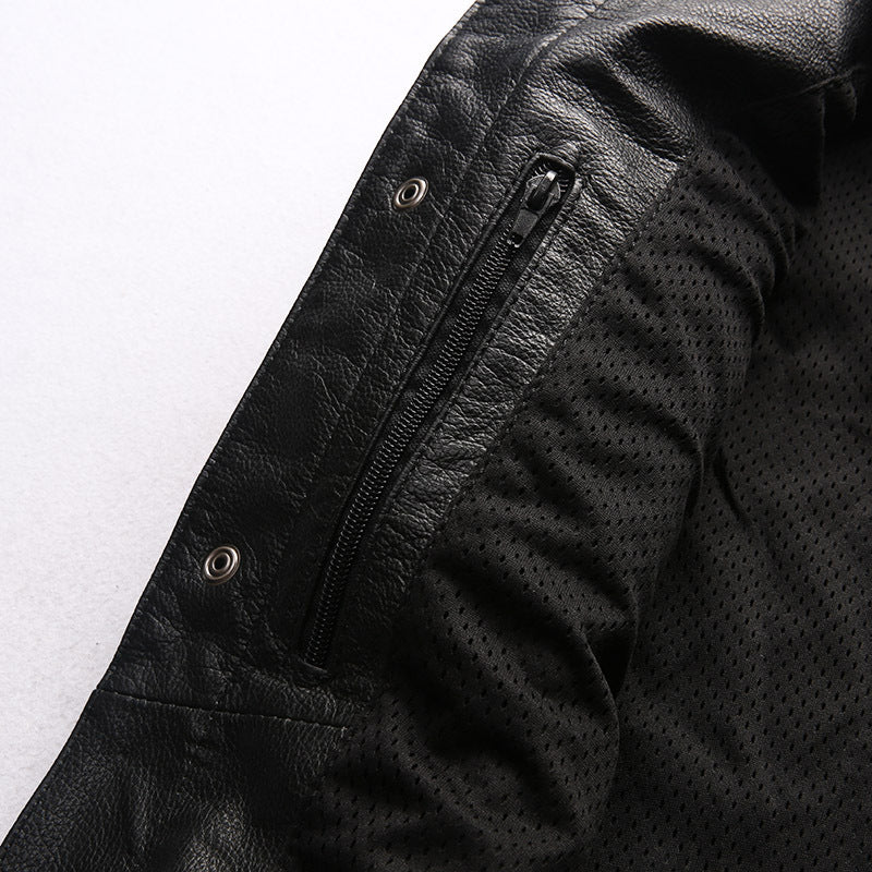 Men's Motorcycle Club Leather Vest Concealed Carry Arms Solid Back - bikerclubshop